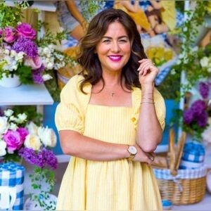 JF X JILLIAN HARRIS Yellow Striped Cotton Linen High Low Tie Back Dress Size XL